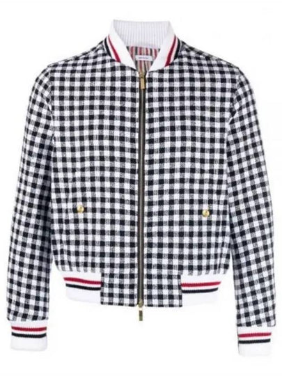 Gingham Boucle Knit Rib Cotton Bomber Jacket Navy - THOM BROWNE - BALAAN 2