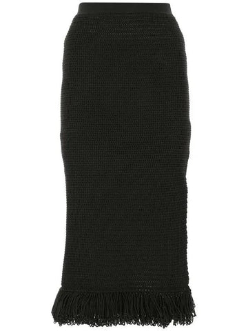 Cotton Mesh Crochet Fringe Pencil Skirt - BOTTEGA VENETA - BALAAN 1