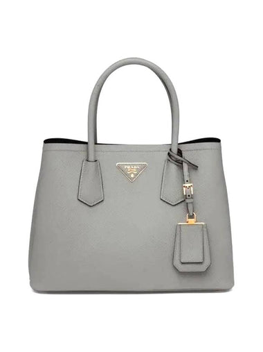 Saffiano Leather Small Double Bag Slate Black - PRADA - BALAAN 1