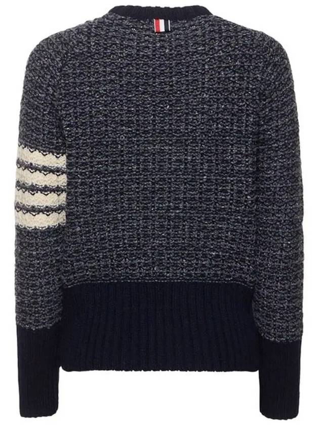 4 Bar Stripe Melange Effect Wool Knit Top Navy - THOM BROWNE - BALAAN 4