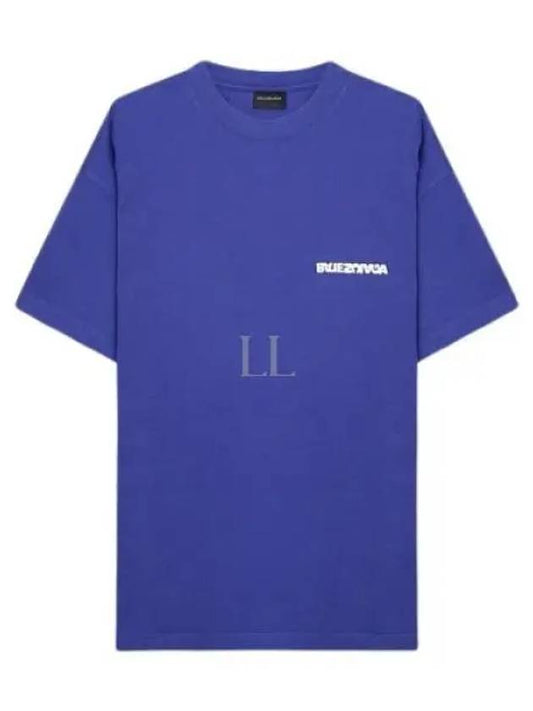 Women's Logo Embroidered Short Sleeve T-Shirt Blue - BALENCIAGA - BALAAN 2
