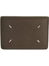 Maison Margiela 4bar stitch logo taupe khaki grain leather nonfold card holder - MAISON MARGIELA - BALAAN 1