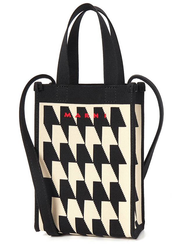 houndstooth pattern small tote bag black cream - MARNI - BALAAN 3