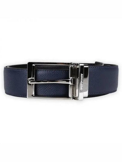 Reversible Grainy Leather Belt Navy Black - BURBERRY - BALAAN 2