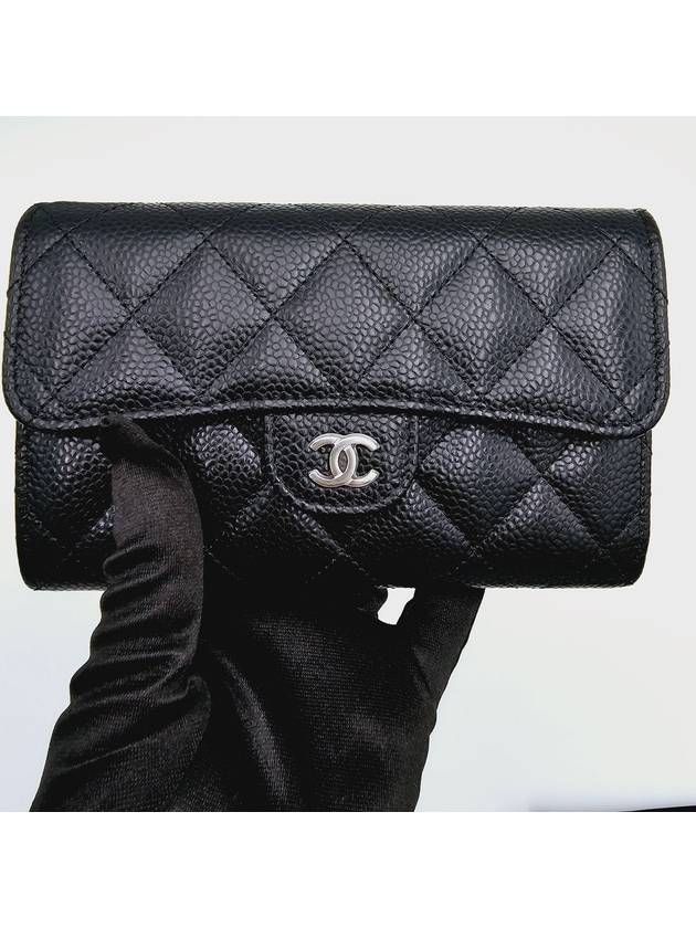 Classic Flap Wallet Grained Calfskin & Silver Black - CHANEL - BALAAN 5