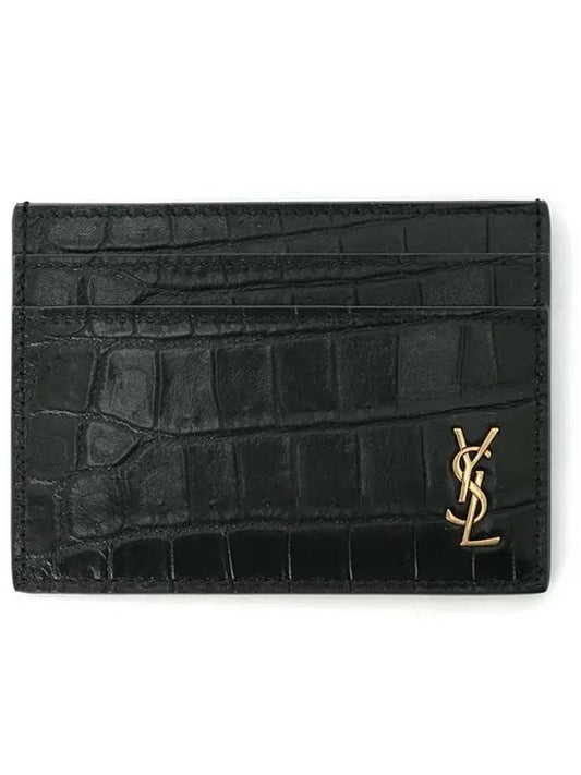 Monogram Logo Crocodile Card Wallet Black - SAINT LAURENT - BALAAN 2