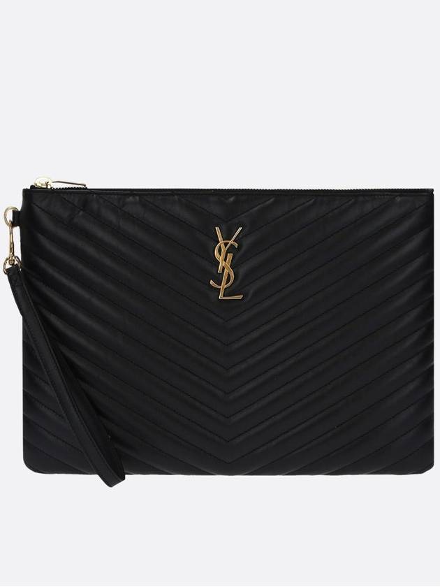 Gold Monogram Matelasse Clutch Bag Black - SAINT LAURENT - BALAAN 3