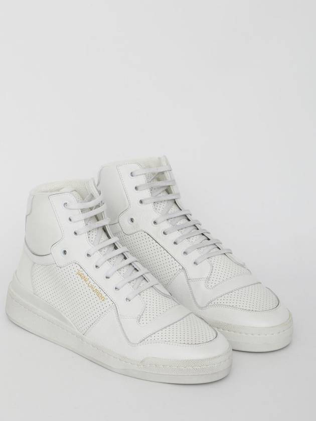 Men's SL24 Used-Look Perforated Leather Mid Top Sneakers White - SAINT LAURENT - BALAAN 6