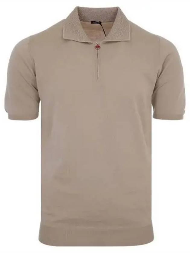 Knit zipper polo beige short sleeve t shirt 270822 - KITON - BALAAN 1