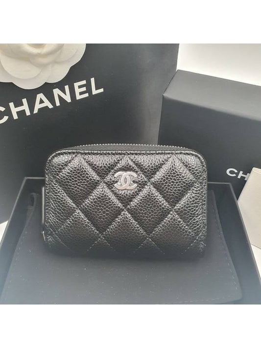 Classic zipper card wallet caviar black silver AP0216 - CHANEL - BALAAN 1