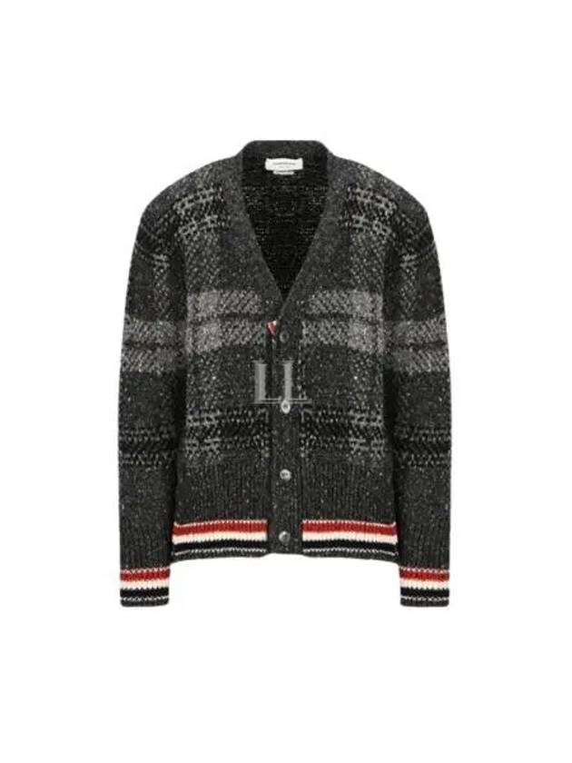 Donegal Tartan Stripe V-Neck Cardigan Grey - THOM BROWNE - BALAAN 2