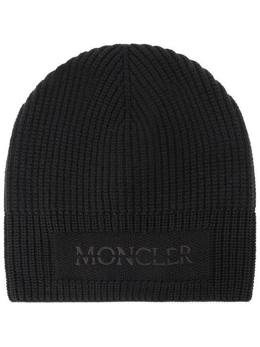 Logo Wool Beanie Black - MONCLER - BALAAN.