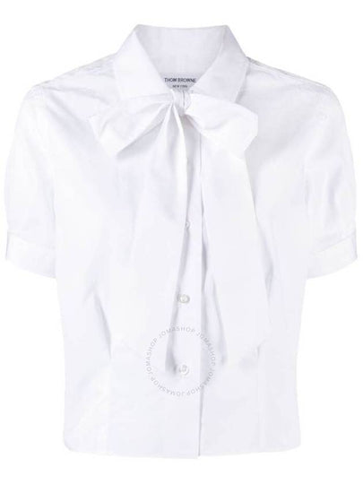 Bow Poplin Cotton Short Sleeve Shirt White - THOM BROWNE - BALAAN 2