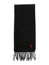 Small Heart Logo Classic Wool Scarf Black - AMI - BALAAN 2