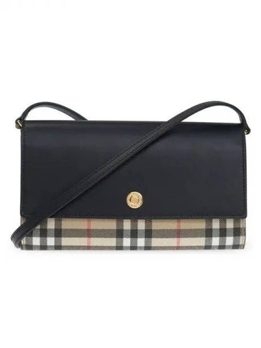 Hannah Check Leather Cross Bag Black Beige - BURBERRY - BALAAN 2