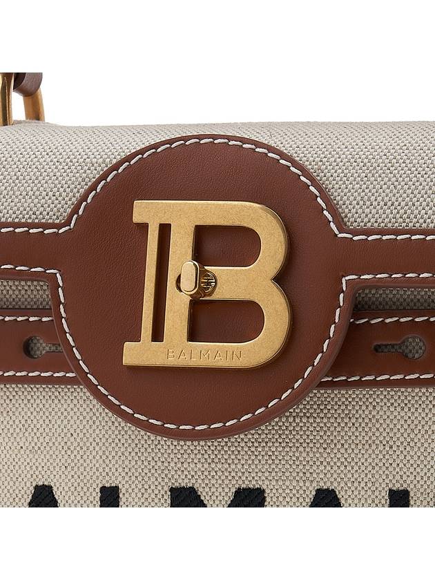 B Buzz 23 Canvas Brown Leather Shoulder Bag Ecru - BALMAIN - BALAAN 8