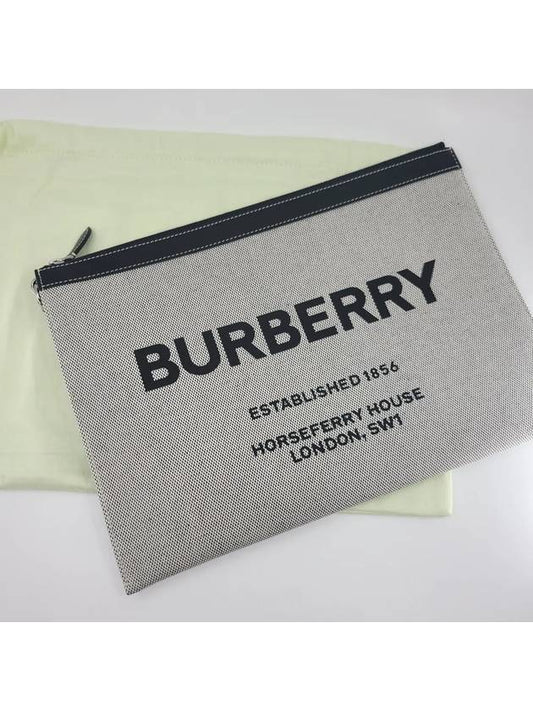 Horseferry Logo Print Clutch Bag Gray - BURBERRY - BALAAN.