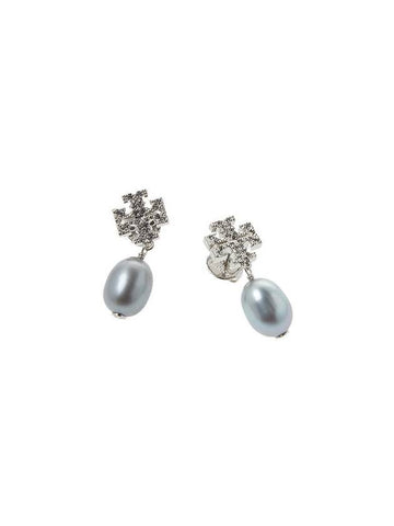 Kira Pave Pearl Drop Earrings Silver - TORY BURCH - BALAAN 1