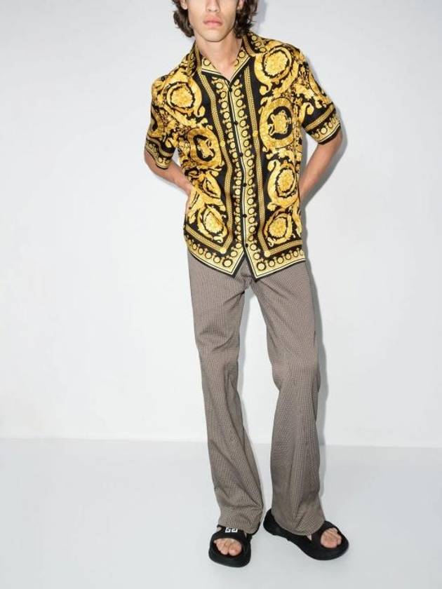 Baroque Print Silk Short Sleeve Shirt Black Gold - VERSACE - BALAAN 3