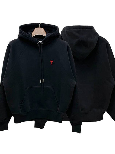 Heart Logo Embroidery Cotton Hoodie Black - AMI - BALAAN 2