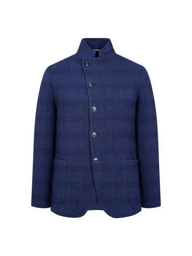 Men s Check Pattern Seersucker Wool Jacket Navy 270124 - EMPORIO ARMANI - BALAAN 1