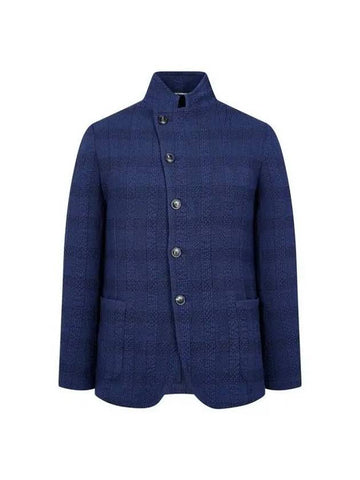 Men s Check Pattern Seersucker Wool Jacket Navy 270124 - EMPORIO ARMANI - BALAAN 1