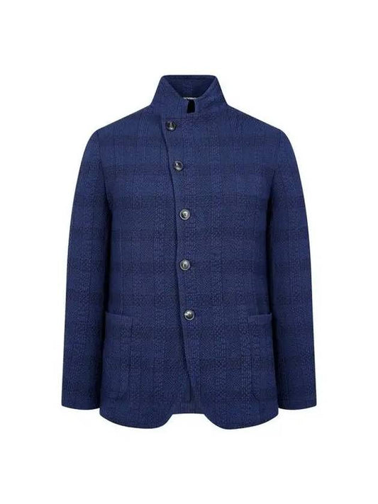 Men s Check Pattern Seersucker Wool Jacket Navy 270124 - EMPORIO ARMANI - BALAAN 1