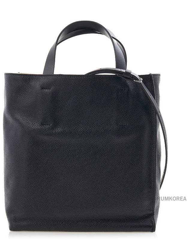 Embroidered Logo Leather Tote Bag Black - MARNI - BALAAN 4