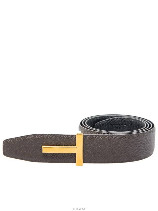 T Buckle Reversible Leather Belt Chocolate Black - TOM FORD - BALAAN 2