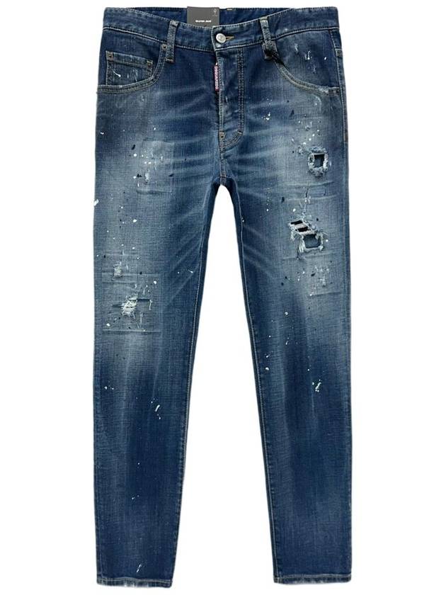 Men's Logo Patch Skinny Jeans Navy - DSQUARED2 - BALAAN 2