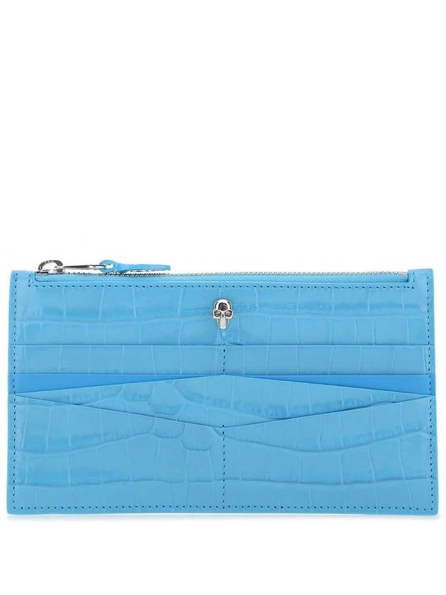 Crocodile Leather Skull Zipper Card Holder Light Blue - ALEXANDER MCQUEEN - BALAAN 2