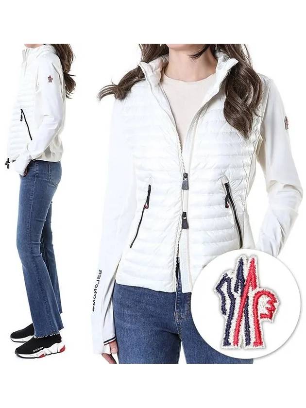 Women's Grenoble Patch Logo Zip-Up Cardigan White - MONCLER - BALAAN 3