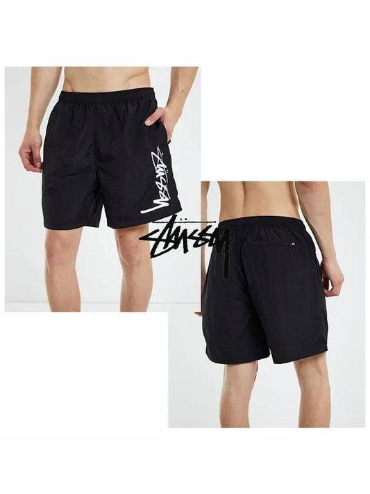 Men s Shadow Script Long Beach Shorts Black - STUSSY - BALAAN 1