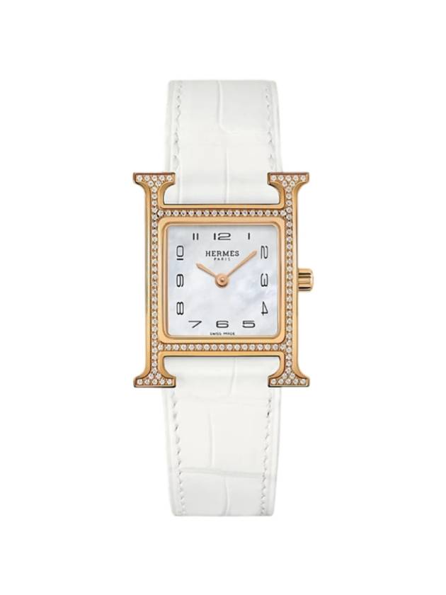 H Small Model Bezel Diamond Watch Blanc - HERMES - BALAAN 1