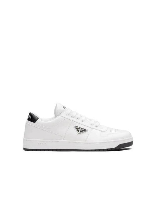 Downtown Triagle Logo Leather Low Top Sneakers White - PRADA - BALAAN 2