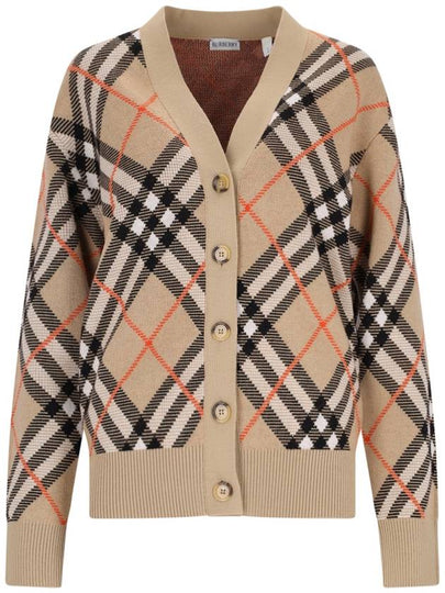 Check Wool Blend Cardigan Beige - BURBERRY - BALAAN 2