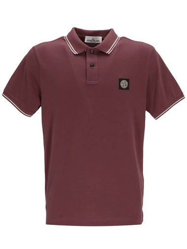 Men's Two Line Wappen Patch Cotton Short Sleeve Polo Shirt Burgundy - STONE ISLAND - BALAAN 1