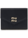 Logo Leather Tri-fold Half Wallet Black - MIU MIU - BALAAN 2