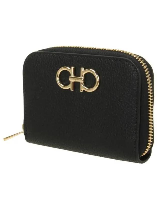 Women's Gancini Logo Zipper Card Wallet Black - SALVATORE FERRAGAMO - BALAAN 3