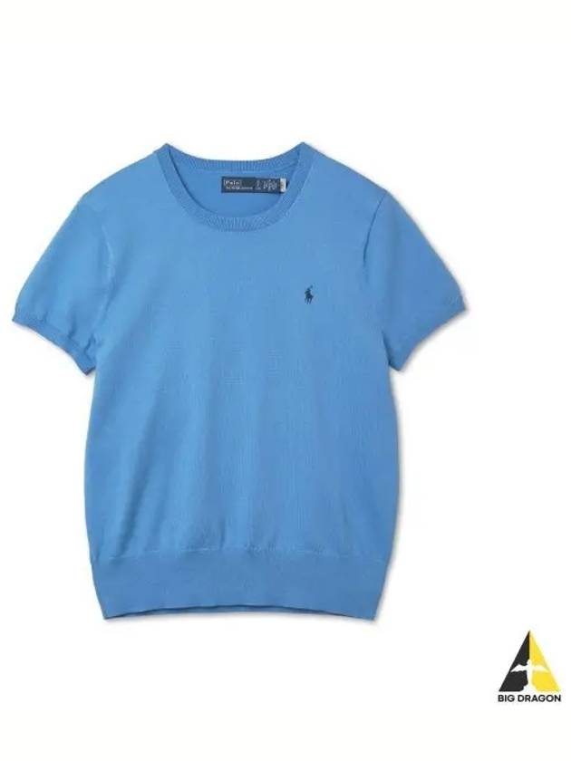 W Cotton Blend Short Sleeve Sweater Blue - POLO RALPH LAUREN - BALAAN 1