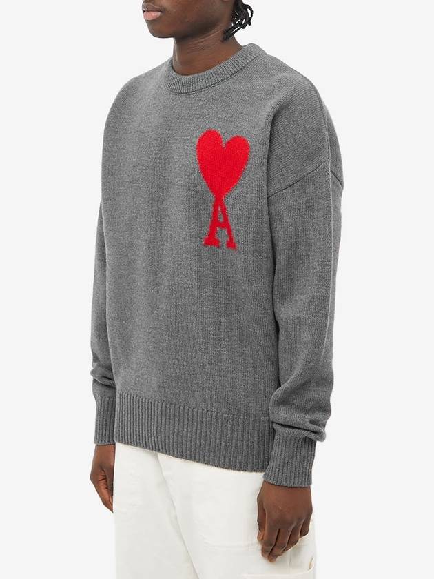 Intarsia Big Heart Logo Wool Knit Top Grey - AMI - BALAAN 3