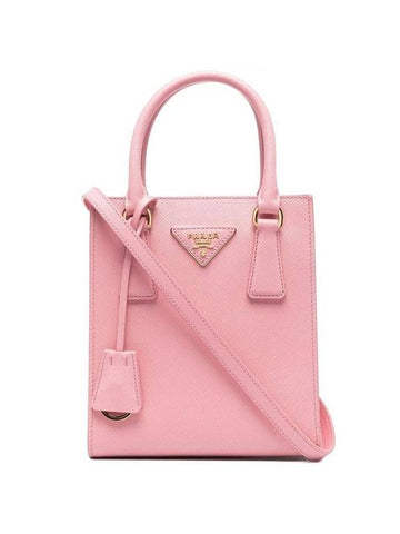 Triangular Logo Saffiano Leather Tote Bag Petal Pink - PRADA - BALAAN 1