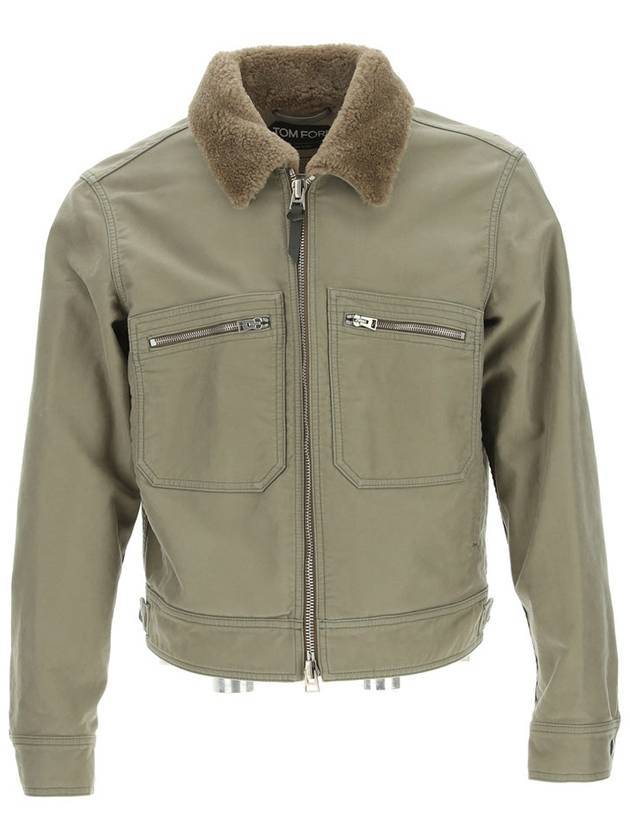 Men's Zipper Pocket Fur Collar Cotton Jacket Khaki - TOM FORD - BALAAN.