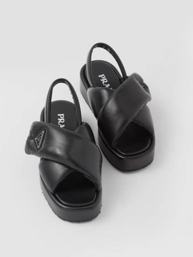 Triangular Logo Soft Padded Nappa Leather Sandals Black - PRADA - BALAAN 7