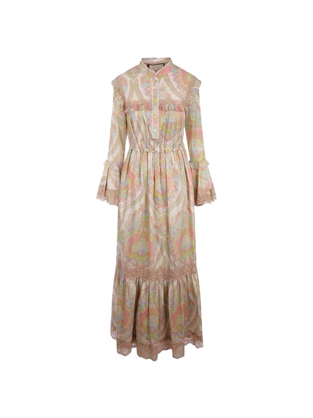 Women's Floral Print Cotton Muslin Long Dress - GUCCI - BALAAN 1