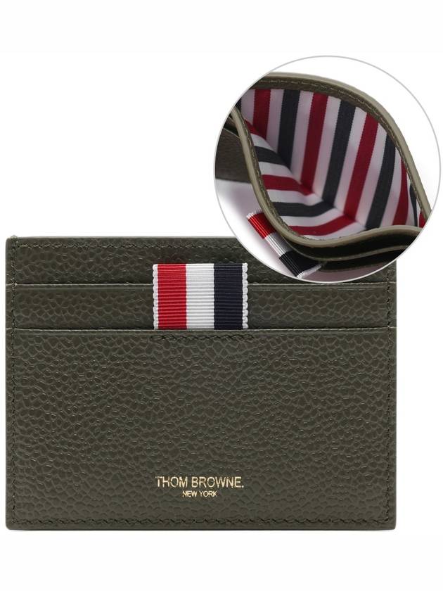 Pebble Grain Leather Stripe Single Card Wallet Green - THOM BROWNE - BALAAN 2