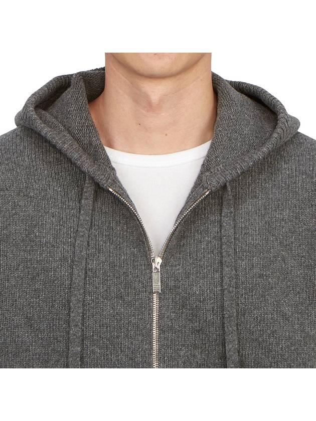 Men's Intarsia 4 Bar Merino Jersey Hooded Zip Up Medium Grey - THOM BROWNE - BALAAN 9