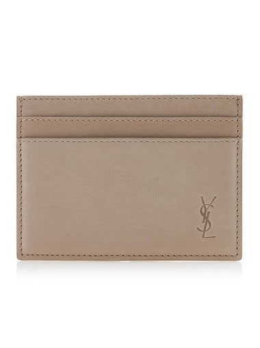 Cassandre Debossed Logo Leather Card Wallet Beige - SAINT LAURENT - BALAAN 1