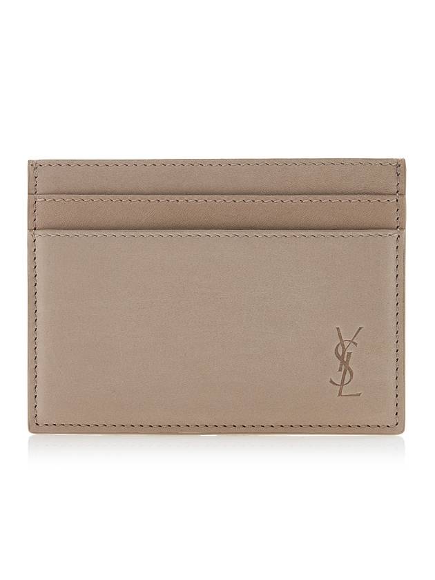 Cassandre Debossed Logo Leather Card Wallet Beige - SAINT LAURENT - BALAAN 2