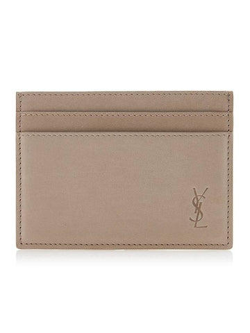 Cassandre Debossed Logo Leather Card Wallet Beige - SAINT LAURENT - BALAAN 1